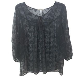 Black 100% Silk Blouse With Floral Embroidery